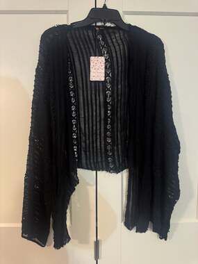 Free People FP One Willow Kimono Black With Lace Open Front XS/S Festival Boho